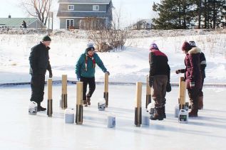 Croki-curlers testing the ice at Oliver Scott Memorial Park this week.